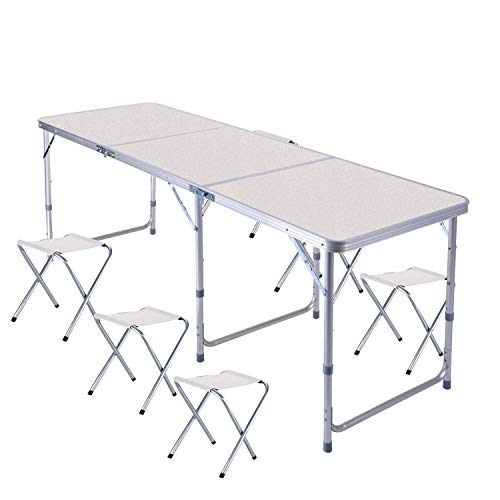 Mesa Plegable Camping 180cm Ajustable Mesa de Jardín Mesas de Picnic Mesa Plegable Altura Regulable - con 6 Taburetes Mesa Plegable Camping 180cm Ajustable Mesa de Jardín Mesas de Picnic Mesa Plegable Altura Regulable - con 6 Taburetes