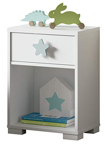 Mesita Noche Shine Blanca Dormitorio Infantil Juvenil 1 cajón Estrella Gris 40x33x56 Mesita Noche Shine Blanca Dormitorio Infantil Juvenil 1 cajón Estrella Gris 40x33x56