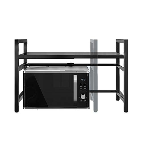 MGCHOWUE Soporte Microondas Horno de Acero Al Carbono, Extensible Estante para de Microondas, Retráctil Rejilla para Horno Microondas, con 3 Ganchos, Carga 50kg / 110lbs 41-60cm Retráctil, Negro