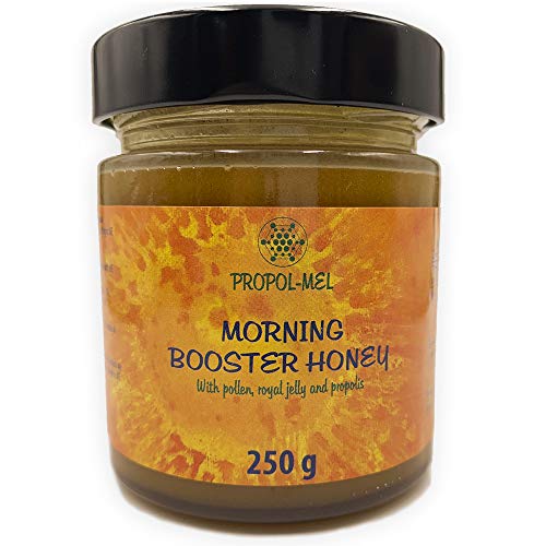 Miel con Propoleo, Jalea Real pura y Polen de abeja x 250 g. Morning booster, el mejor bio-estimulador para el cuerpo humano. Energizante y revitalizante de las fuerzas vitales del cuerpo.