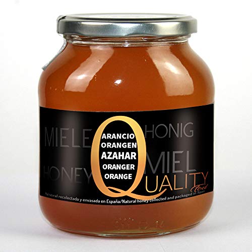 Miel pura de abeja 100%. Miel cruda de Azahar. 1 Kg. Producida en España. Sin pasteurizar ni calentar. Artesana de alta calidad. Tarro de cristal. Gran variedad de exquisitos sabores.