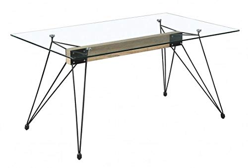 Mobelcenter - Mesa Cristal Spyder - Mesa Cristal Madera y Acero Negro - Mesa Cristal 140 x 90 cm - Mesa Cristal diseño Industrial - 1167