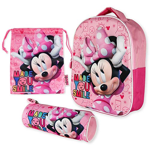 Mochila Infantil 3D, Estuche Escolar y Bolsa Merienda de Cuerdas Pack Diseño Colorido – Minnie Mouse | Mochila Escolar Niña de 3 Años | Material Escolar Vuelta al Cole con Minnie Mouse Mochila Infantil 3D, Estuche Escolar y Bolsa Merienda de Cuerdas Pack Diseño Colorido – Minnie Mouse | Mochila Escolar Niña de 3 Años | Material Escolar Vuelta al Cole con Minnie Mouse
