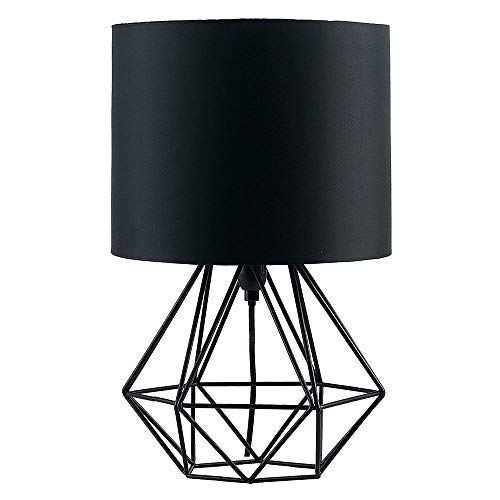Moderna lámpara de mesa industrial vintage estilo jaula de metal lámpara de mesa simplicidad escritorio iluminación de mesita de noche para cabecero dormitorio (negro)