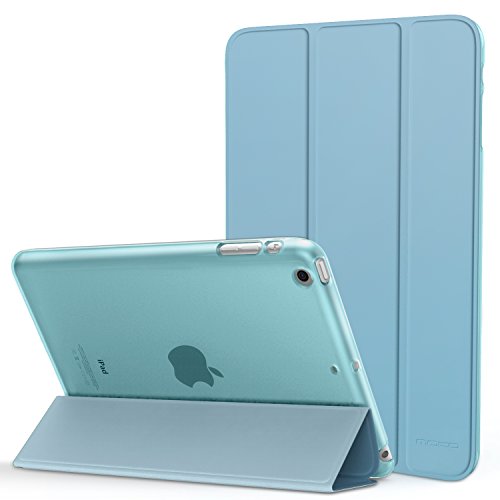 MoKo Funda para iPad Mini 3/2 / 1 - Lightweight Función de Soporte Protectora Plegable Smart Cover Trasera Transparente Durable (Auto Sueño/Estela) - Azul Claro