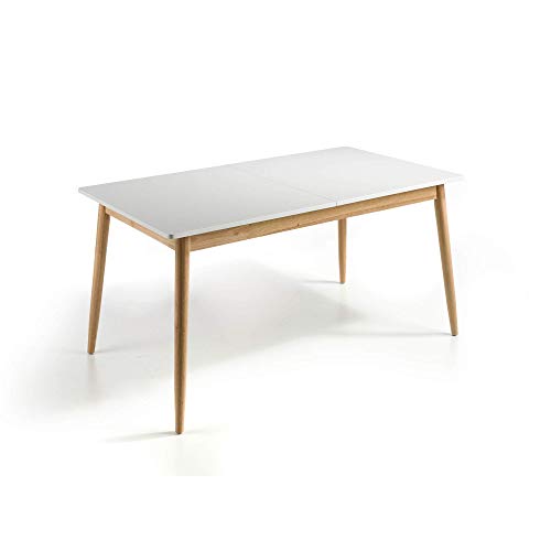 MOMMA HOME Mesa Comedor Extensible - Mesa Cocina Extensible, Mesa Madera Roble, Tablero Macizo, Mesas Cuadradas Extensibles Comedor, Mesa Extensible Color Blanco/Roble, Modelo Lucas, 120-160x80x76 cm MOMMA HOME Mesa Comedor Extensible - Mesa Cocina Extensible, Mesa Madera Roble, Tablero Macizo, Mesas Cuadradas Extensibles Comedor, Mesa Extensible Color Blanco/Roble, Modelo Lucas, 120-160x80x76 cm