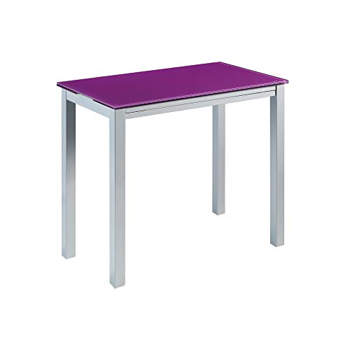 MOMMA HOME Mesa de Cocina Extensible - Modelo Londres - Color Morado/Plata - Material Cristal Templado/Metal - Medidas 95 x 55/95 x 76 cm