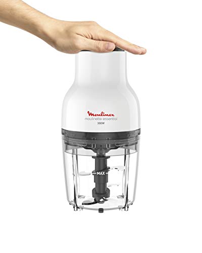 Moulinex Moulinette Essential DJ5201 - Picadora 3 en 1 pica, mezcla y trocea, sistema tapa de presión 300 W, capacidad 0.4 L, para picar todo tipo de ingredientes con 4 cuchilla con tapa removibles