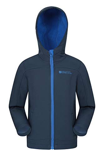 Mountain Warehouse Exodus Chaqueta de Softshell para niños - Transpirable, Impermeable, Sudadera con Capucha con Forro Polar, Resistente al Viento - para Viajar, Escuela Azul Marino 13 Años