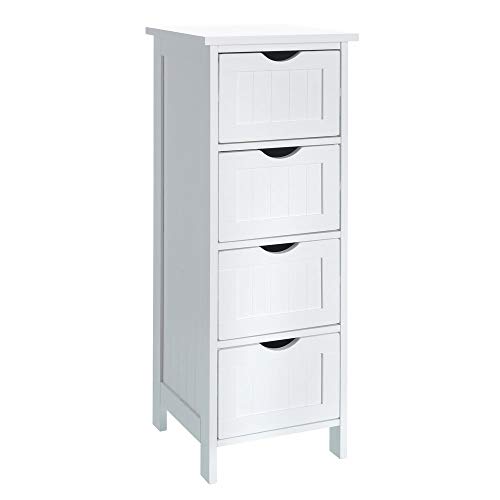Mueble Columna de baño Blanco de Madera con 4 cajones - LOLAhome Mueble Columna de baño Blanco de Madera con 4 cajones - LOLAhome