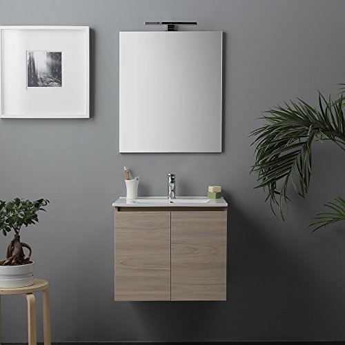 MUEBLE DE BAÑO CON PUERTAS Y LAVABO DE CERÁMICA + LUZ LED 60 CM OLMO LEONE