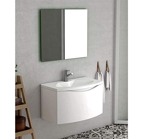 Mueble de BAÑO suspendido con Lavabo Blanco 80cm Wave | Suspendido Colgar | Lavabo | Cierre amortiguado | 80