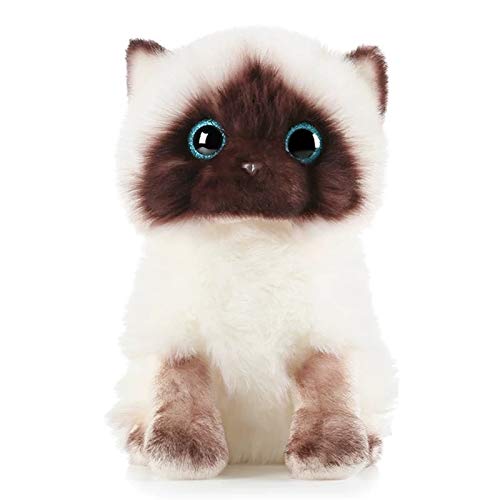 MUSWEET Felpa Animales de Peluche Juguetes de simulación del Gato siamés de Juguete de Felpa Azul Lentejuelas los Ojos de Gato muñeca de la Felpa marrón y Blanco de la Cara del Gato de Ra