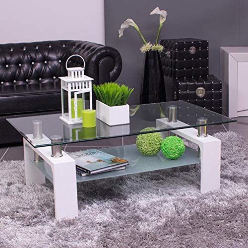 NAKURA Mesa de Centro Kenia, con revistero y Tapa de Cristal - Blanco - 100x60 cm NAKURA Mesa de Centro Kenia, con revistero y Tapa de Cristal - Blanco - 100x60 cm