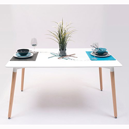 NAKURA Mesa de Comedor o Cocina Tower Tapa lacada en Blanco y Patas de Madera (140x90) NAKURA Mesa de Comedor o Cocina Tower Tapa lacada en Blanco y Patas de Madera (140x90)