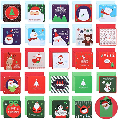 Naler 24 Mini Tarjetas de Felicitación Navideñas Tarjetas de Feliz Navidad en 24 Diseños con 24 Sobres para Regalos Bendiciones(7x7cm)