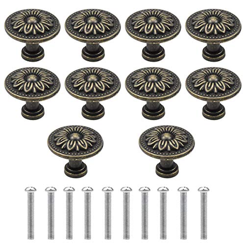 NATUCE 10PCS Bronce Vintage Pomo de Armario Redondo, 32MM Retro Tirador para Cajón, Pomos y Tiradores de Muebles, Pomos Tiradores de Muebles, Armarios de Cocina,Cajones, Pomos para Puertas