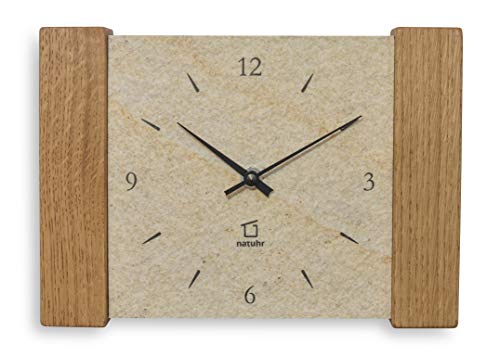 Natuhr Reloj de pared de cuarzo para mesa de madera de roble y piedra arenisca, silencioso, color crema/roble ahumado Natuhr Reloj de pared de cuarzo para mesa de madera de roble y piedra arenisca, silencioso, color crema/roble ahumado