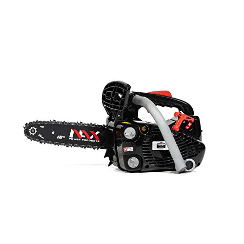 NAX POWER PRODUCTS Motor 100 C 25,4 cm3 0,75 kW, riel guía de 10 pulgadas 25 cm, sistema antirretroceso LOW KICKBACK Briggs & Stratton, licencia oficial, motosierra de gasolina, color negro