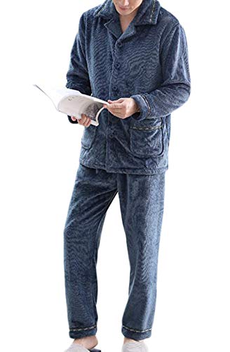 NBVCX Home Life Pijamas para Hombre Franela de Invierno Grueso Cálido Mobiliario para el hogar Cómodo Albornoz Ropa Informal (Color: Azul Talla: L)