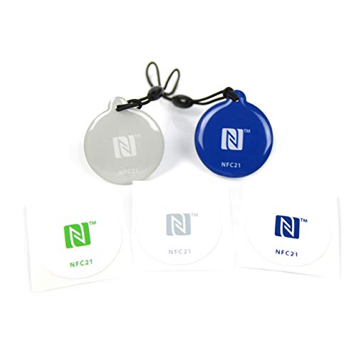 NFC Starter Kit Mini, tres engomada etiqueta NFC y dos NFC llavero - compatible con todos los teléfonos inteligentes NFC, kit de pegatinas NFC para una vivienda de interés social en el mundo de la NFC