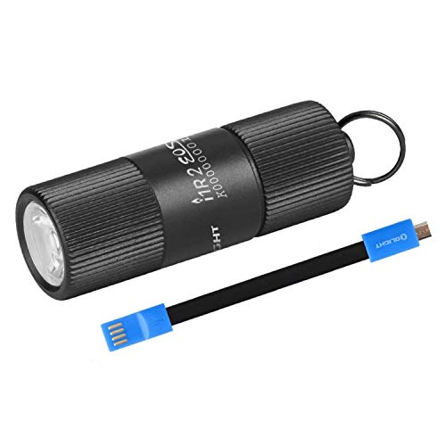 OLIGHT I1R 2 EOS LED Mini Linterna con Llavero,Lámpara Pequeña Solo 13g,Linterna de Mano da 150 Lúmenes y 40 Metros Linterna Recargable por Micro USB(I1R 2 + Cable),Impermeable,Negro