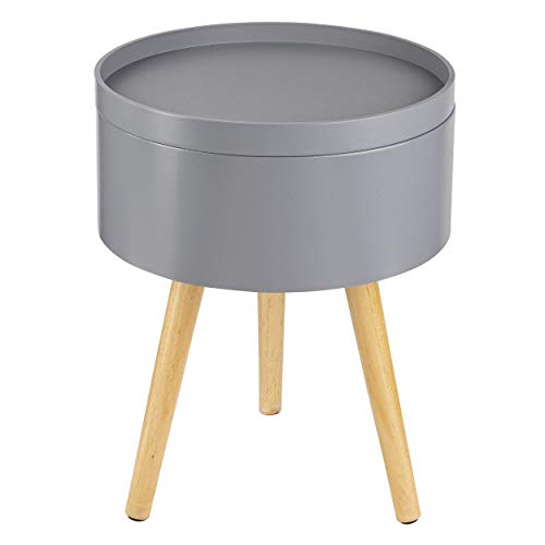 ONVAYA® Mesa auxiliar de madera, gris, madera, diámetro de 35 cm, mesa de centro redonda, mesita de noche de pino, espacio de almacenamiento y tapa extraíble, diseño escandinavo moderno