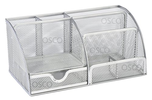 Osco - Organizador de escritorio grande (malla, resistente, con almohadillas de goma), color plateado, plateada Osco - Organizador de escritorio grande (malla, resistente, con almohadillas de goma), color plateado, plateada