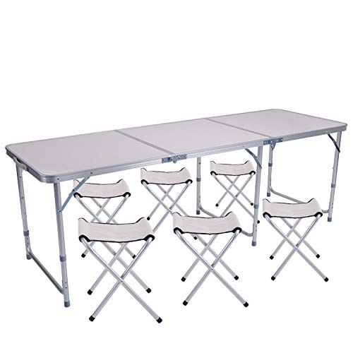Ostazt Sunflo Mesa Plegable con 6 Sillas 180x60 Aluminio Mesa Camping Portátil de Barbacoa Jardin Picnic Interior y Exterior con Asa de Transporte Ostazt Sunflo Mesa Plegable con 6 Sillas 180x60 Aluminio Mesa Camping Portátil de Barbacoa Jardin Picnic Interior y Exterior con Asa de Transporte