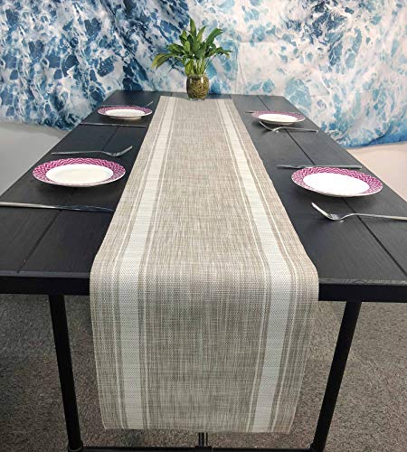 OSVINO - Camino de mesa de comedor de rayas clásicas de 180 x 30 cm con aislamiento de calor lavable y tejido de vinilo para interiores y exteriores, Blanco, 71"x12"