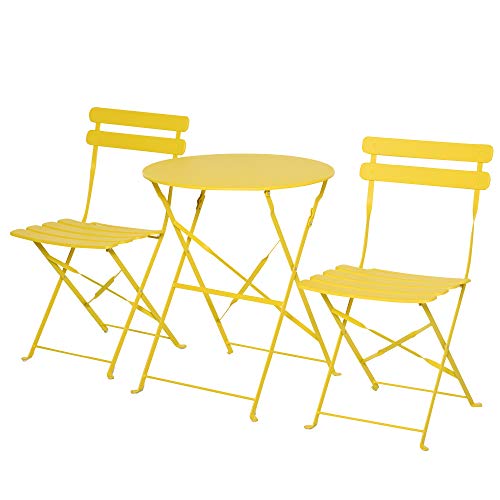 Outsunny Conjunto Muebles Plegables de Jardín de 3 Piezas Mesa y 2 Sillas de Metal para Balcón Terraza Exteriores Ø60x71 cm Amarillo Outsunny Conjunto Muebles Plegables de Jardín de 3 Piezas Mesa y 2 Sillas de Metal para Balcón Terraza Exteriores Ø60x71 cm Amarillo