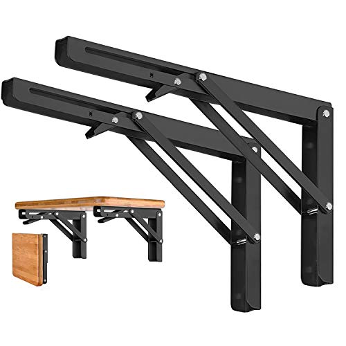 O'woda 2PCS Soporte Estantería Plegable 400mm, Montados en la Pared Soporte de Estante Plegable Pesado, Carga Máxima 80 kg, Escuadras para Estanterias Ahorrar Espacio, con Tornillossado, Negro