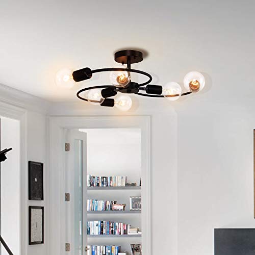 OYIPRO Moderno Lámparas de araña Negro Iluminación de techo 6 E27 para dormitorio sala de estar (Sin bombilla)