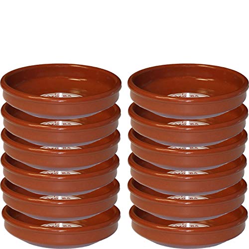 Pack de 12 cazuelas redondas de barro, diámetro exterior 19.6 cm, diámetro interior 17.7 cm, aptas para vitro y horno