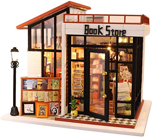 QLKJ DIY Bookstore Decoration Madera DIY Micro con Modelo De Casa De MuñEcas A Prueba De Polvo con Cubierta De Polvo para Muebles Regalo De CumpleañOs De Navidad