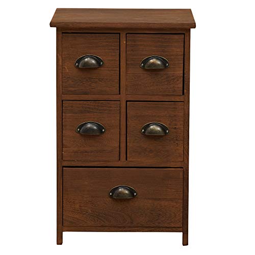Rebecca Mobili Mesita de Noche marrón, cajonera Madera, 5 cajones, Estilo Vintage, Muebles Dormitorio baño- Medidas: 66 x 40 x 30 cm (AxANxF) - Art. RE4107 Rebecca Mobili Mesita de Noche marrón, cajonera Madera, 5 cajones, Estilo Vintage, Muebles Dormitorio baño- Medidas: 66 x 40 x 30 cm (AxANxF) - Art. RE4107