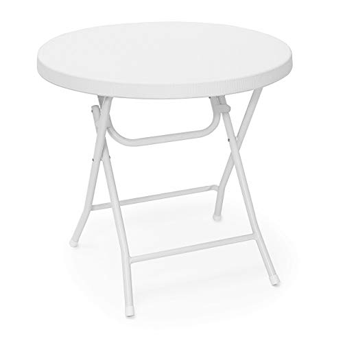 Relaxdays jardín Plegable Bastian, Hecho de plástico con Aspecto de Rattan, 74 x 80 x 80 cm, Mesa Auxiliar Acampar balcón Redonda, Color Blanco Relaxdays jardín Plegable Bastian, Hecho de plástico con Aspecto de Rattan, 74 x 80 x 80 cm, Mesa Auxiliar Acampar balcón Redonda, Color Blanco