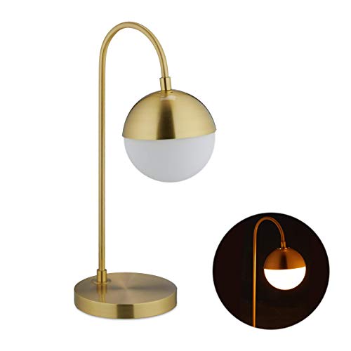 Relaxdays Lámpara de Mesa, Moderna, Redonda, Luz de Mesilla de Noche, Metal, Cristal, 50 x 29 x 18 cm, 1 Ud, Dorado, 40 W Relaxdays Lámpara de Mesa, Moderna, Redonda, Luz de Mesilla de Noche, Metal, Cristal, 50 x 29 x 18 cm, 1 Ud, Dorado, 40 W