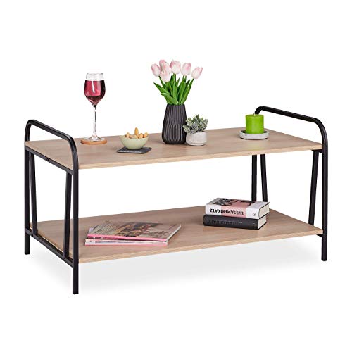 relaxdays Mesa Centro Salón con Repisa Inferior, Estructura Metálica, Tablero de Partículas, 50 x 100 x 55 cm, Marrón, Madera relaxdays Mesa Centro Salón con Repisa Inferior, Estructura Metálica, Tablero de Partículas, 50 x 100 x 55 cm, Marrón, Madera