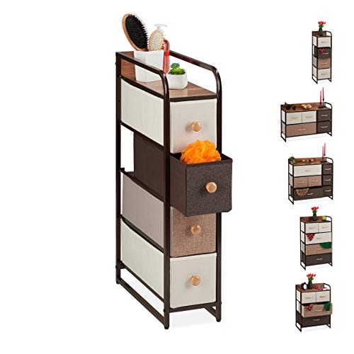 Relaxdays Mueble Modular, 4 Cajones deslizantes, Balda, Cestas Plegables, Cómoda de Tela, 84,5 x 20 x 49,5 cm, Marrón Relaxdays Mueble Modular, 4 Cajones deslizantes, Balda, Cestas Plegables, Cómoda de Tela, 84,5 x 20 x 49,5 cm, Marrón