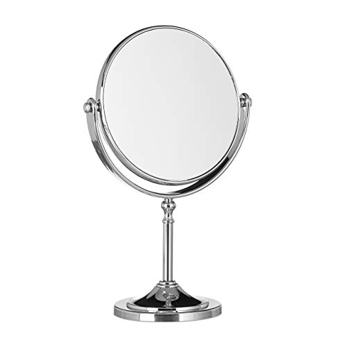 Relaxdays Vergrößerung, Schminkspiegel stehend, Make Up Spiegel rund, zweiseitig Espejo Aumento de Mesa, Plateado, 10x18x28 cm