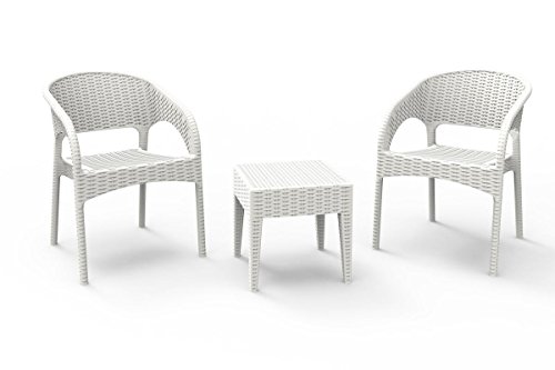 resol set de jardín exterior de 2 sillones y 1 mesa auxiliar Bahia - color blanco