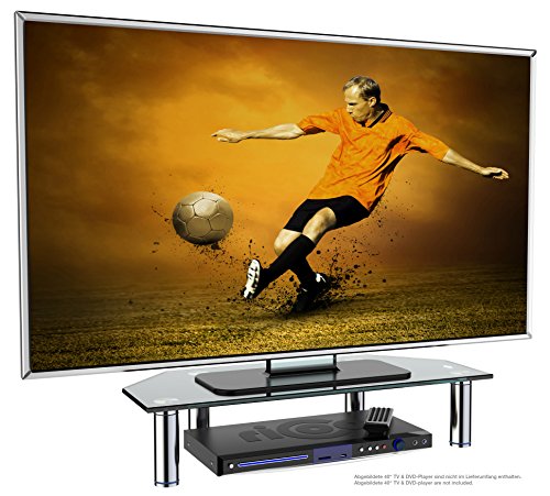 RICOO FS6026-B Soporte TV de Cristal Elevador televisión Pedestal para Mesa Base de pie Peana Universal Televisor LED/LCD/Curvo Color Negro