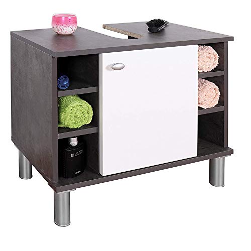 RICOO WM100-G-W Mueble baño bajo Lavabo 60x54x32cm Armario Auxiliar pequeño Estantería Debajo lavamanos Toallero Madera Blanca y Gris Cemento RICOO WM100-G-W Mueble baño bajo Lavabo 60x54x32cm Armario Auxiliar pequeño Estantería Debajo lavamanos Toallero Madera Blanca y Gris Cemento