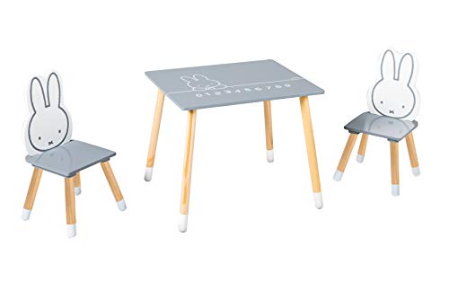 roba Miffy - Juego de 2 sillas infantiles y 1 mesa, madera, color gris oscuro y blanco lacado roba Miffy - Juego de 2 sillas infantiles y 1 mesa, madera, color gris oscuro y blanco lacado
