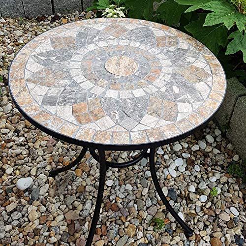 robusta mesa de jardín redonda de mosaico de piedra natural Mueble de balcón resistente a las heladas Ø60cm para interior y exterior