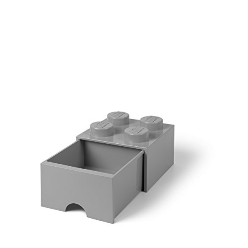 Room Copenhagen 4005 Lego Ladrillo 4 pomos, 1 cajón, Caja de almacenaje apilable, 4,7 l, Gris (Stone Grey), 25 x 25 x 18 cm