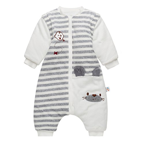 Saco de dormir para bebé con pies, bebé bolsa de dormir mangas extraíbles y Piernas separadas invierno saco antideslizante para dormir 100% algodón orgánico, 9-24 Meses Saco de dormir para bebé con pies, bebé bolsa de dormir mangas extraíbles y Piernas separadas invierno saco antideslizante para dormir 100% algodón orgánico, 9-24 Meses