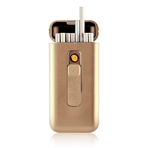 SANSH - Pitillera con encendedor eléctrico, portátil, caben 20 cigarrillos finos largos, encendedor sin llama, recargable con USB, resistente al viento, ., oro rosa