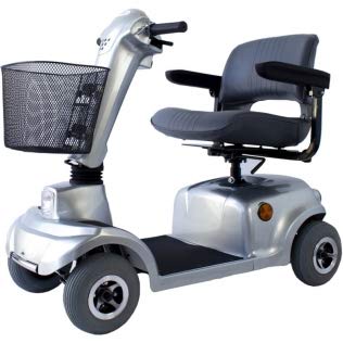 Scooter eléctrico 4 ruedas, Para adultos, Asiento giratorio y plegable, Auton. 34 km, 12V, Compacto, Gris, Piscis, Mobiclinic